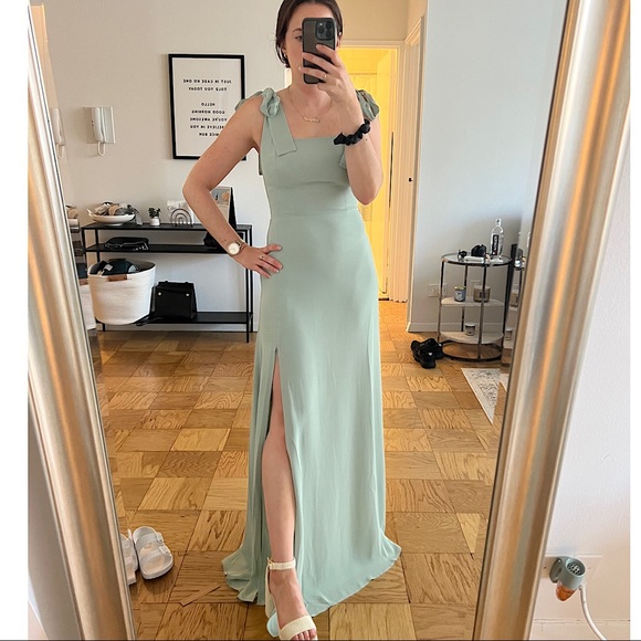 Light sage gown slit dress - Picture 3 of 3